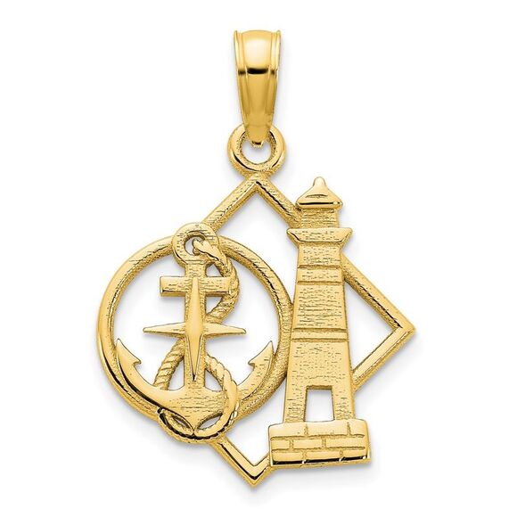 14K Yellow Gold Lighthouse & Anchor Charm